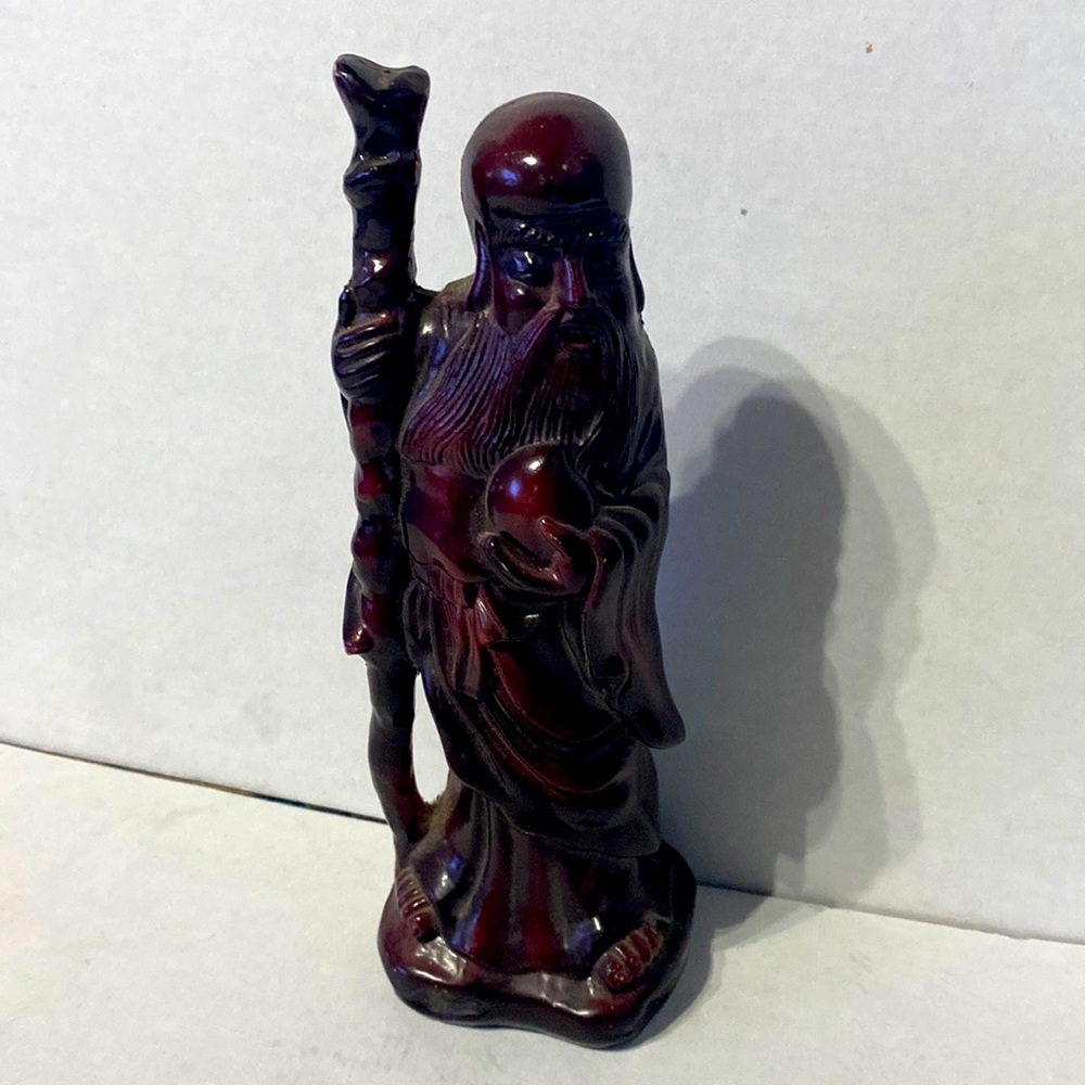 Vintage Chinese Feng Shui Wise Man Figurine Resin Statue for Prosperity & Luck